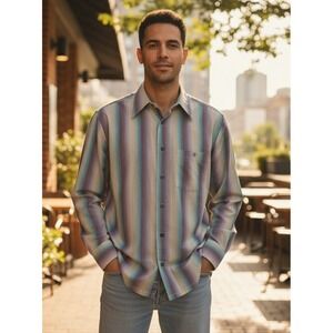 Etchings by Excello Button Down Dress Shirt Striped Preppy Casual Mens Size 16.5